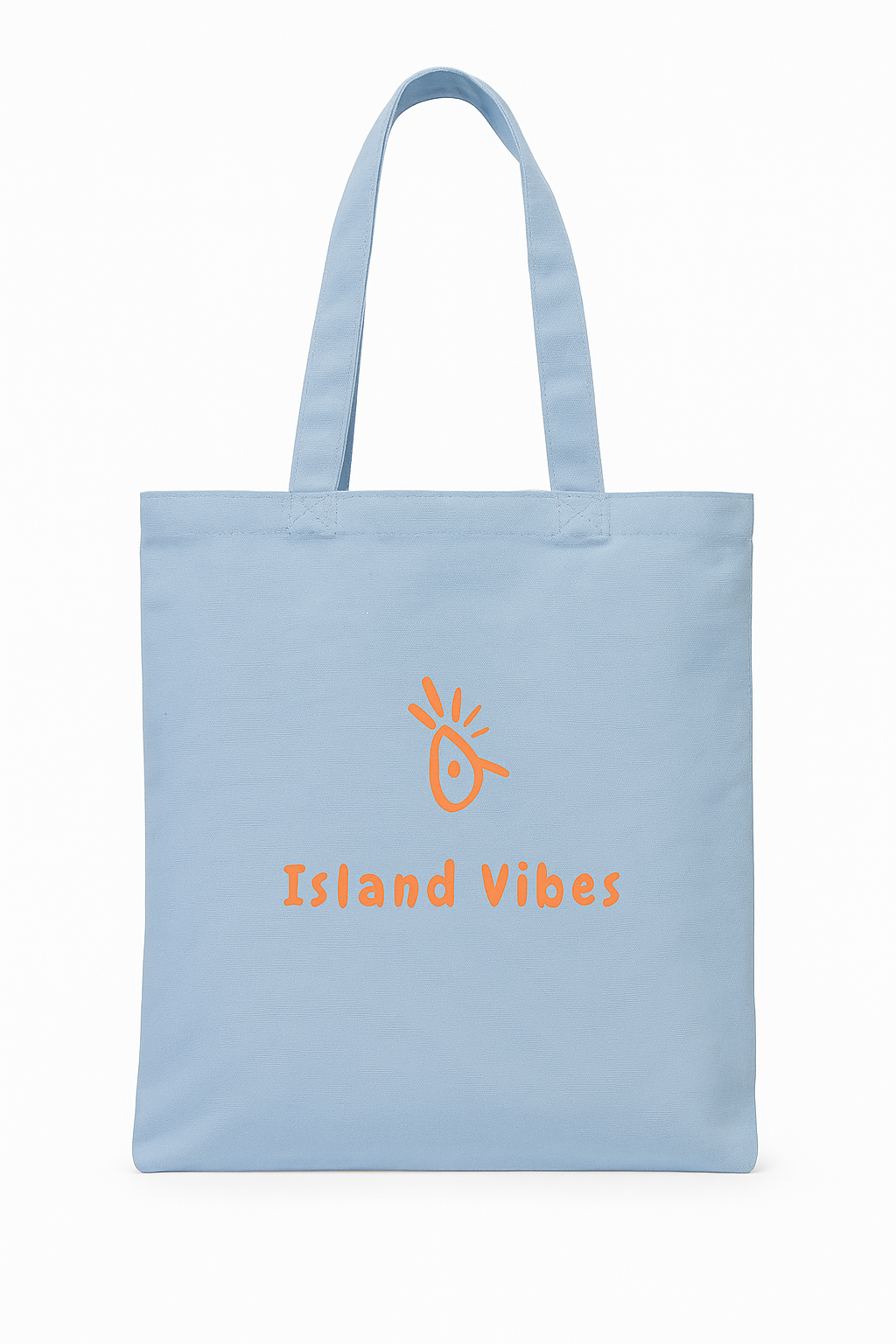 A digital photograph showcases a light blue tote b